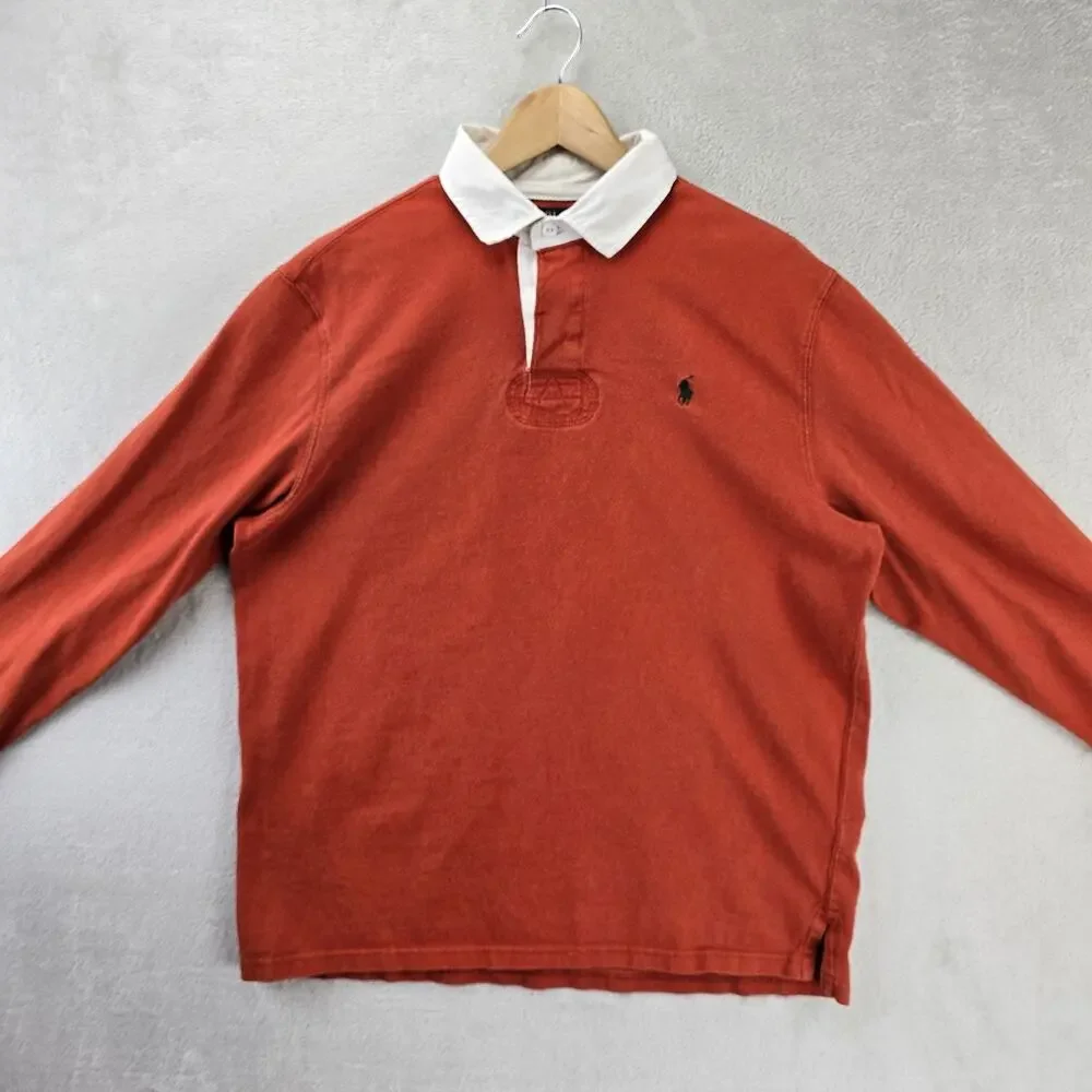 Polo Ralph Lauren Rugby Polo Shirt Mens Large Orange Long Sleeve Pony Logo